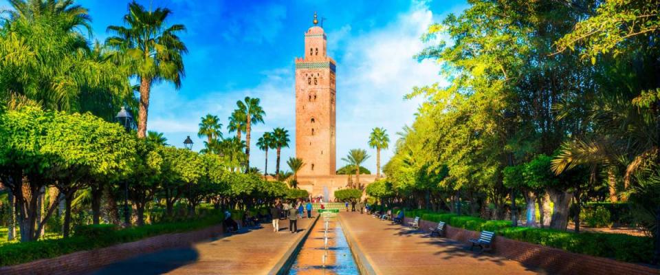 Koutoubia Mosque minaret at medina quarter of Marrakesh, Morocco