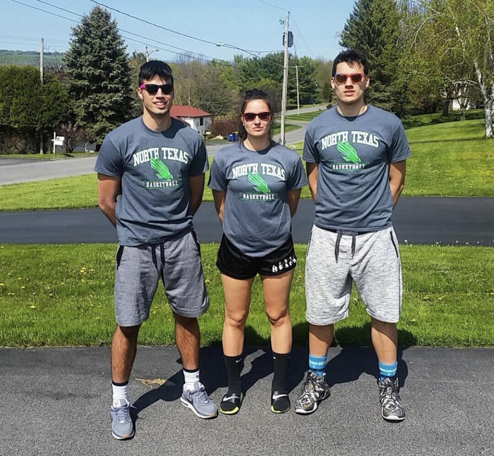 Marie Temara, now 27, with her brothers, Shane, now 26, and Troy, now 24, in New York, in 2014 (Collect/PA Real Life)