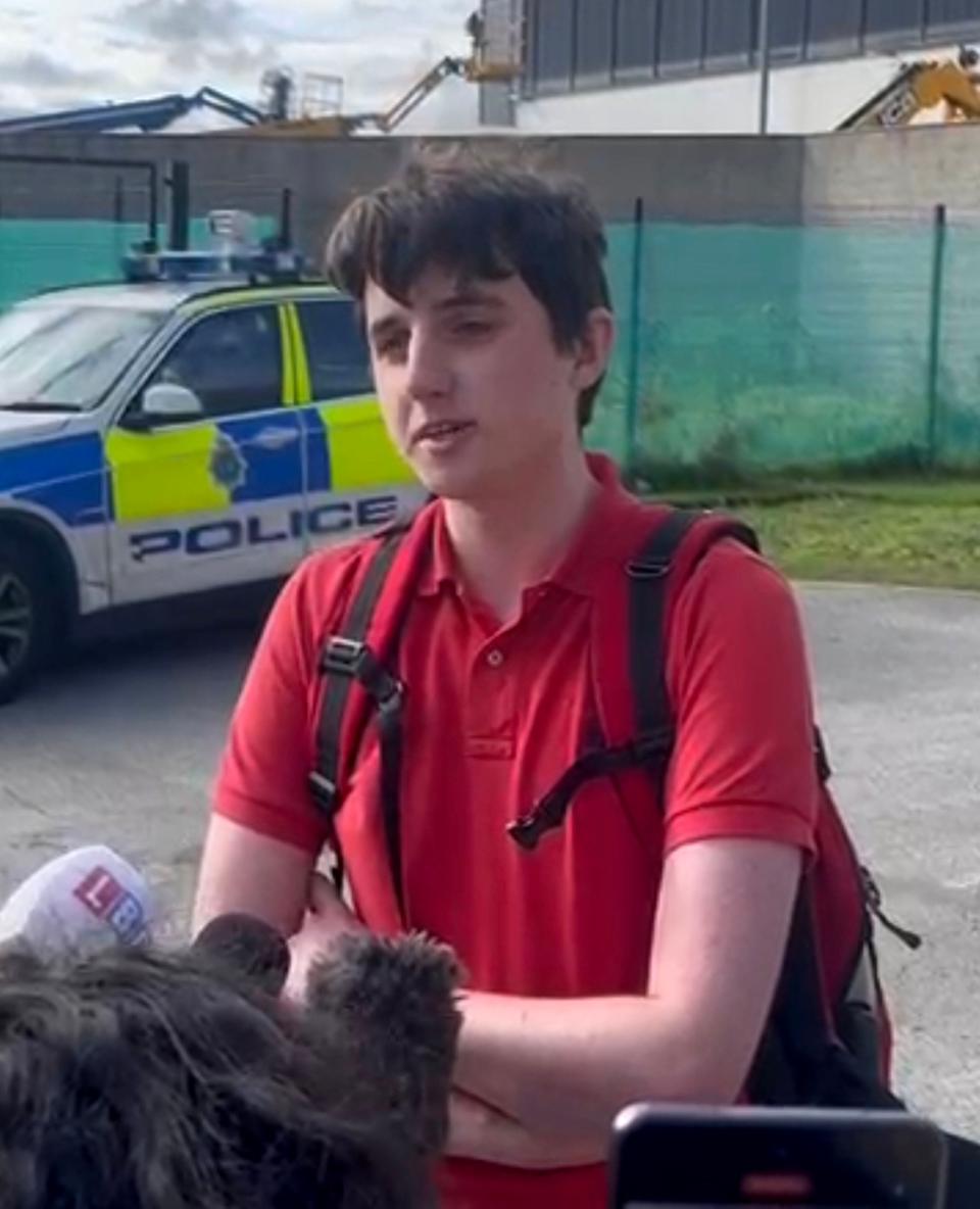 Student Daniel Riley, 18, who heckled the Prime Minister during his speech, speaking to the media outside the ACC in Liverpool (Claudia Savage/PA Wire)