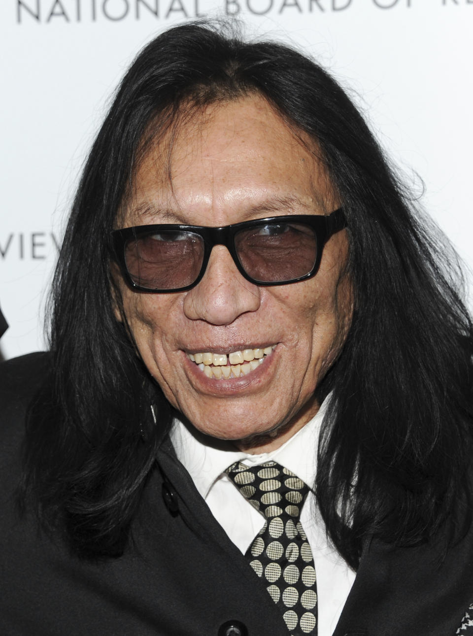 FILE - Musician Sixto Rodriguez attends the National Board of Review Awards gala at Cipriani 42nd St. on Jan. 8, 2013, in New York. Singer and songwriter Rodriguez, who became the subject of the Oscar-winning documentary “Searching for Sugarman” has died, according to the Sugarman.org website on Tuesday, Aug. 8, 2023, and confirmed Wednesday by his granddaughter. He was 81. (Photo by Evan Agostini/Invision/AP, File)