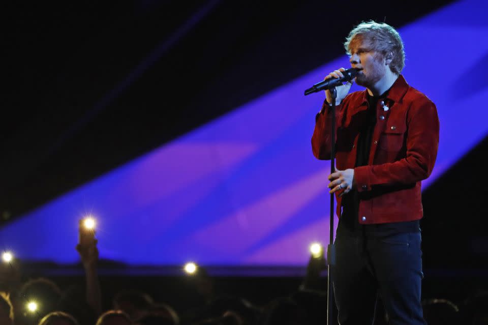 His ring was clear to see as he sang at The Brits. Source: Getty