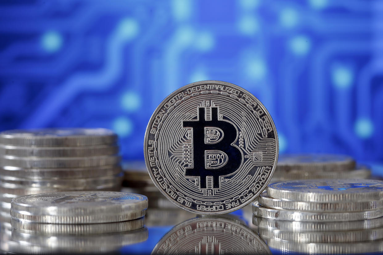 PARIS, FRANCE - JUNE 25: In this photo illustration, a visual representation of the digital Cryptocurrency, Bitcoin is displayed on June 25, 2019 in Paris, France. Bitcoin surpassed the 11,000 dollar mark Monday, Facebook's arrival on the cryptocurrency market with Libra has boosted global interest around the various currencies in circulation. Bitcoin has reached its highest level since March 5, 2018.  (Photo by Chesnot/Getty Images)