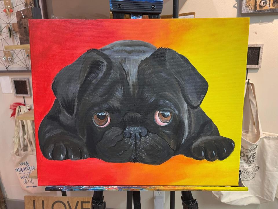 "Rustbelt Rescues," an art show on Friday at Patina Arts Centre in downtown Canton, will feature the portrait paintings of dogs and cats of the Stark County Humane Society, including this piece by Ashley Palmer.