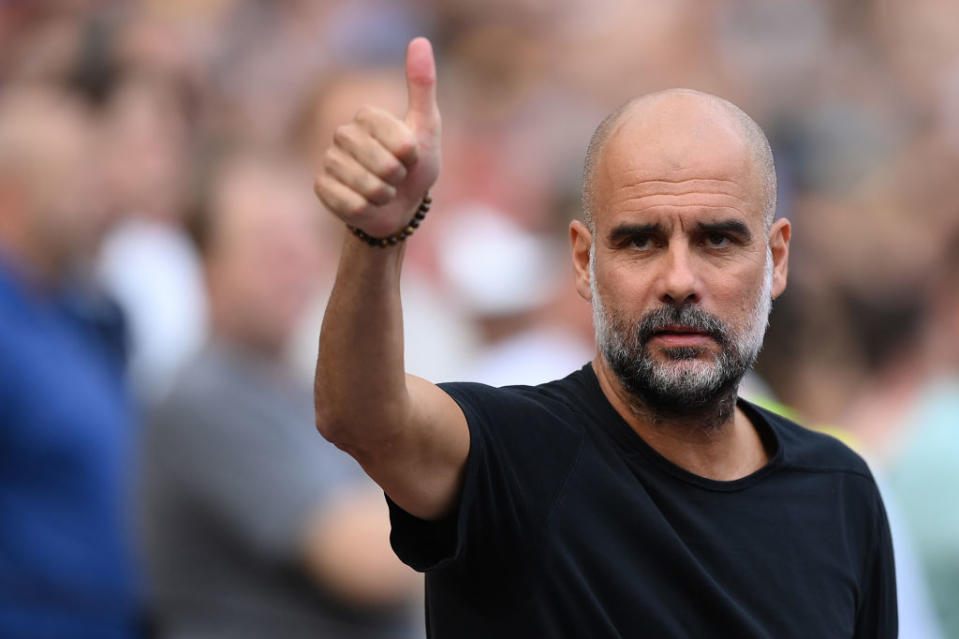 Manchester City-Trainer Pep Guardiola.  (Foto von Justin Setterfield/Getty Images)