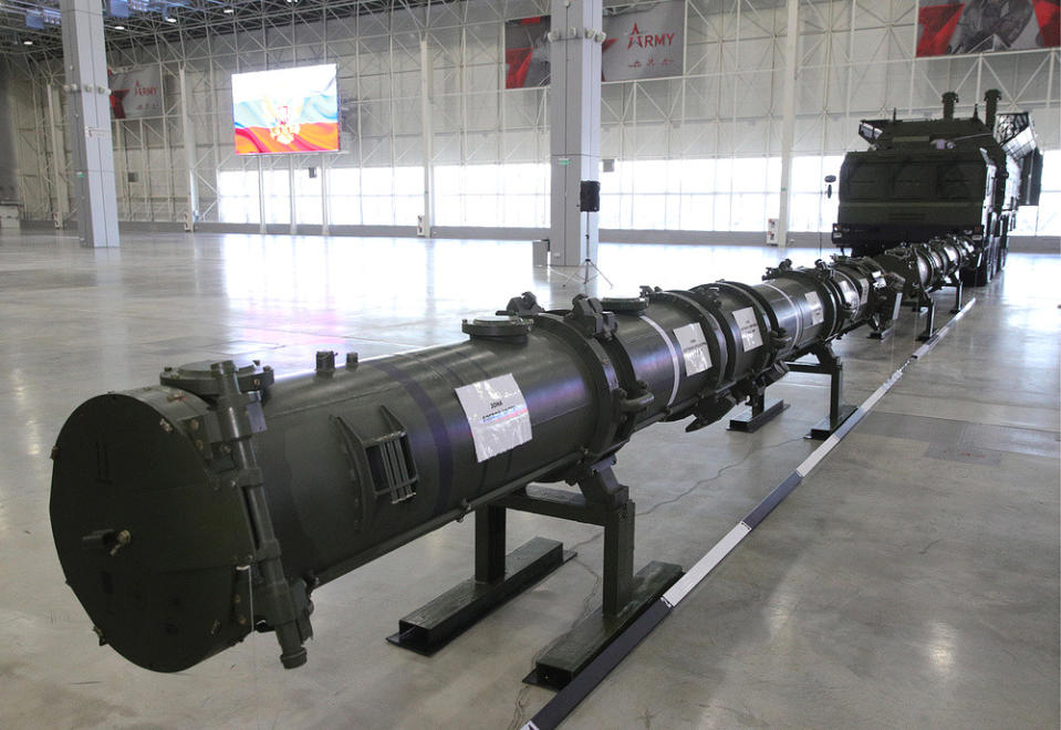 The launch canisters for the 9M729 missile and their associated TEL. <em>Sergei Bobylev/TASS</em>
