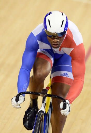 France's Gregory Bauge competes in the London 2012 Olympic Games men's sprint round of eight final cycling event at the Velodrome in the Olympic Park in East London