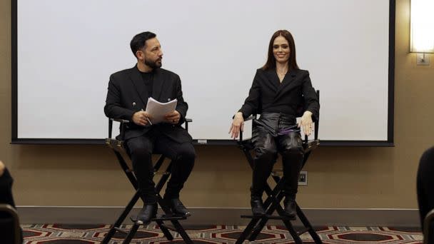 PHOTO: Coco Rocha and her husband James Conran speak with students at her model camp about the dangers of the modeling industry. (ABC News)