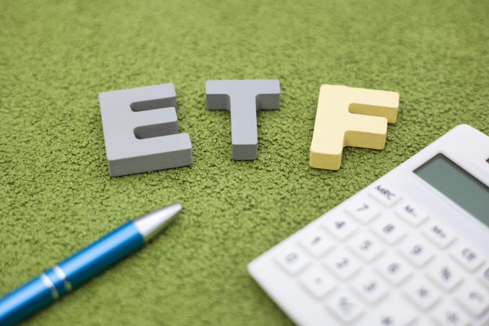 ETF text block placed on green carpet