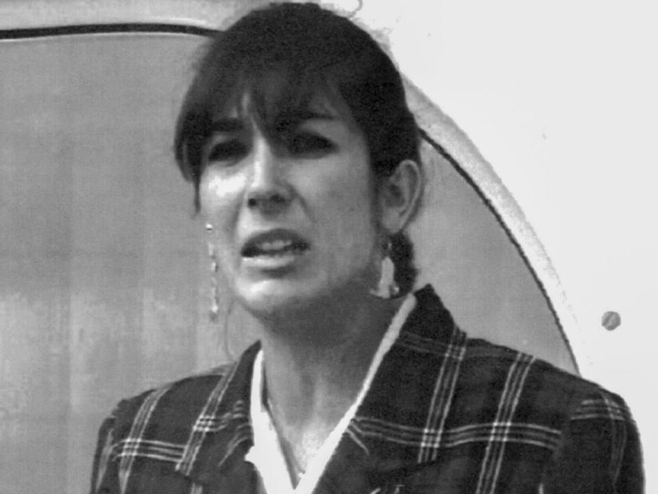 Ghislaine Maxwell reading a press statement on her father’s death in Spain in November 1991 (AP)