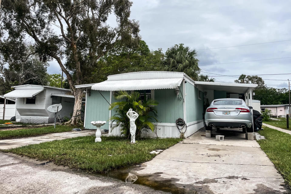 The home of Ninda Menegias, a Twin City resident who is staying at a nearby hotel to wait out Hurricane Milton. (Matt Lavietes / NBC News)