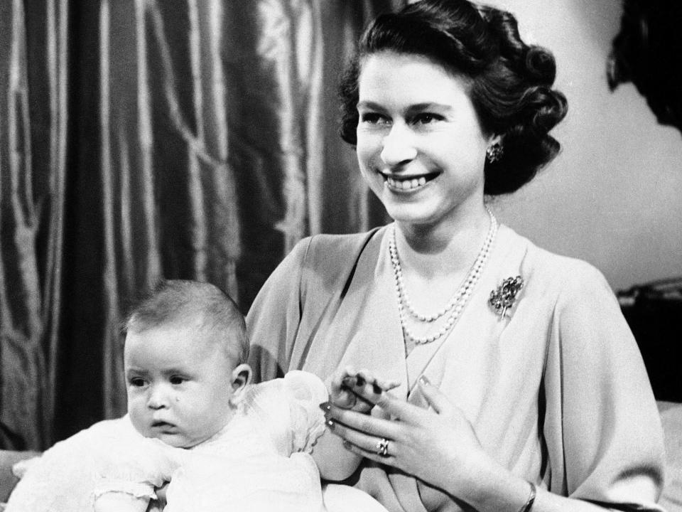 Queen Elizabeth and baby Prince Charles in 1949.
