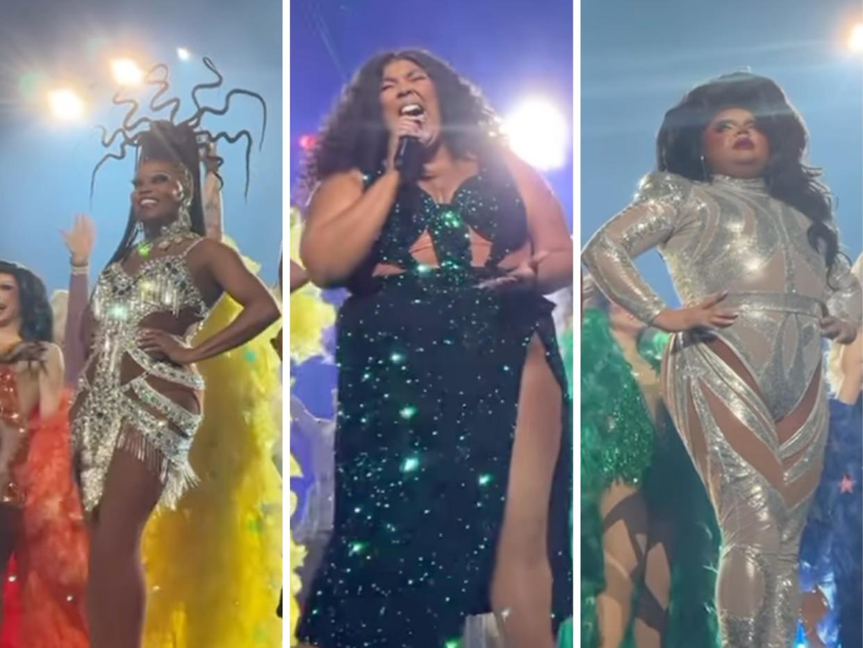 Lizzo performs with drag queens at her Knoxville show.