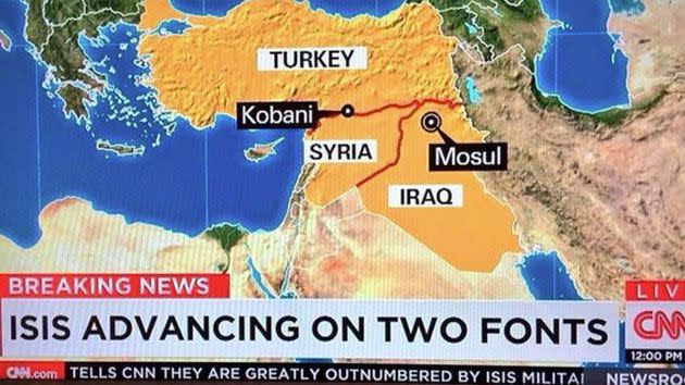 In 2014, CNN accidentally reported that ISIS are advancing on two fonts. Photo: Twitter