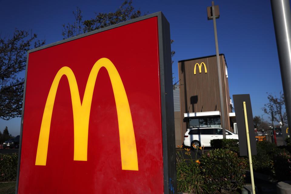 A sign is posted in front of a McDonald's restaurant on January 27, 2022, in El Cerrito, California.