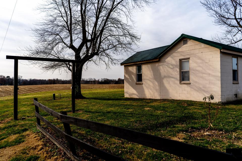 A building for migrant workers at the entrance to Eckert's Millstadt Fun Farm on Sunday, Dec. 4, 2022, in Millstadt, Illinois.