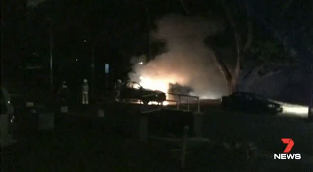 The abandoned car on fire. Source: 7 News