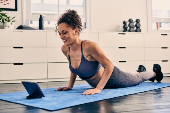 If you don't have a big TV to connect your yoga classes too, use your iPad or phone propped up on the mat instead (FIIT)