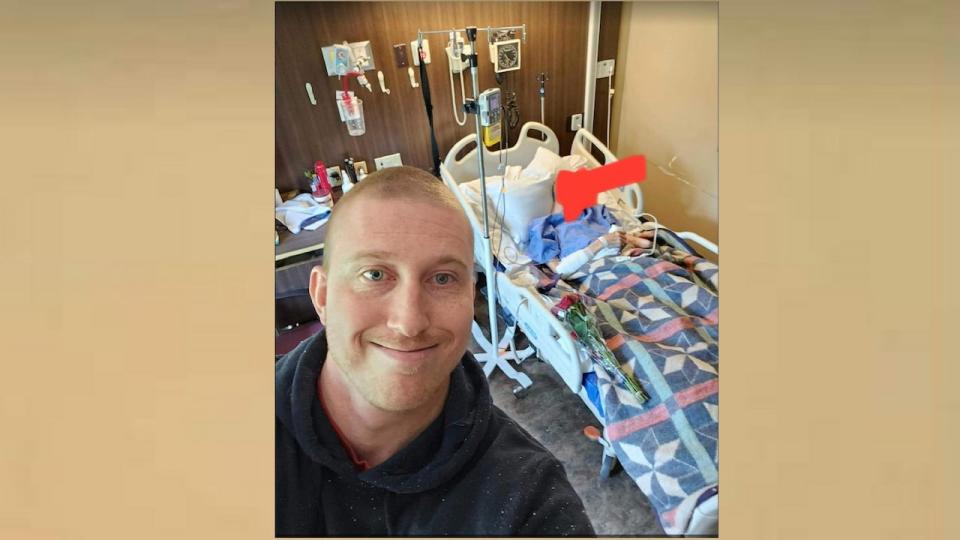 The selfie image that Bubba Pollock of London took and posted in the hospital room of Andre Leroux, father of Britt Leroux, at the Hotel Dieu Grace Healthcare campus on June 14, 2023.