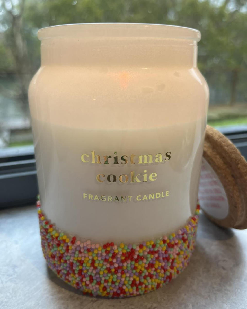 White Kmart Christmas cookie candle with sprinkles