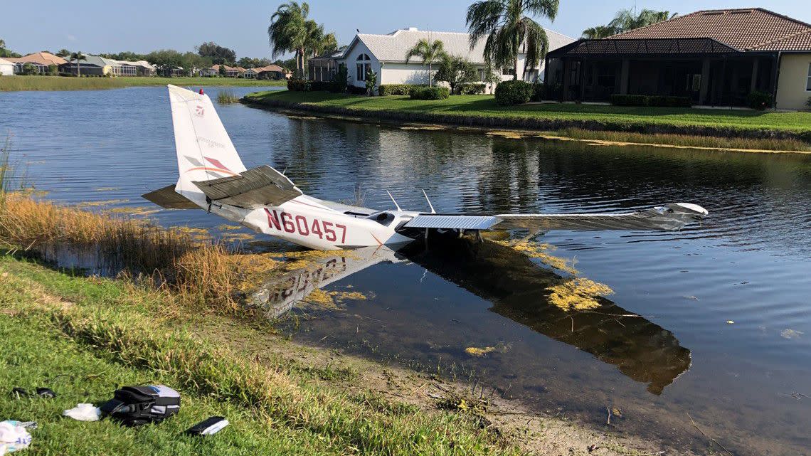 A small plane crashed into a pond at a golf and country club Saturday evening in Venice, the Sarasota County Sheriff's Office said.