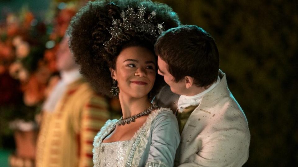 India Amerteifio as Queen Charlotte in "Queen Charlotte" on Netflix