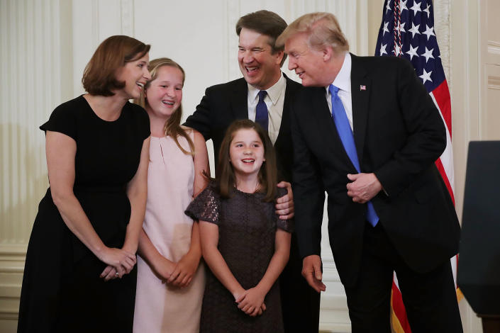 President Trump, Brett Kavanaugh, his wife, Ashley Estes Kavanaugh, and their daughters, Margaret and Liza, after Trump announced his nomination. (Photo: Chip Somodevilla/Getty Images)