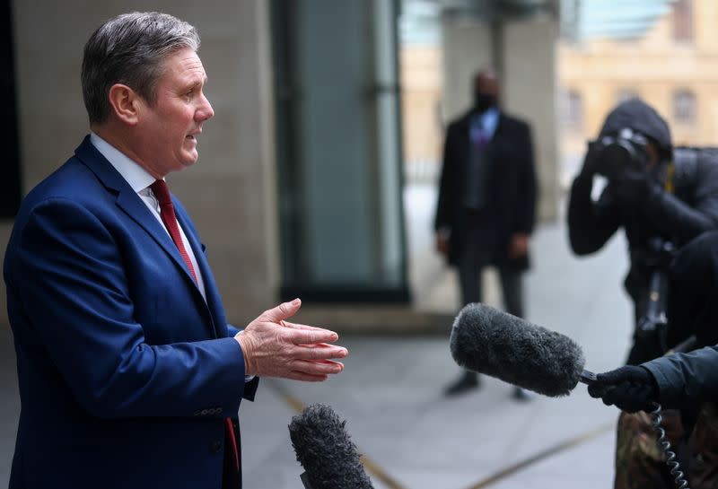 British Labour Party leader Keir Starmer speaks to members of the media, in London