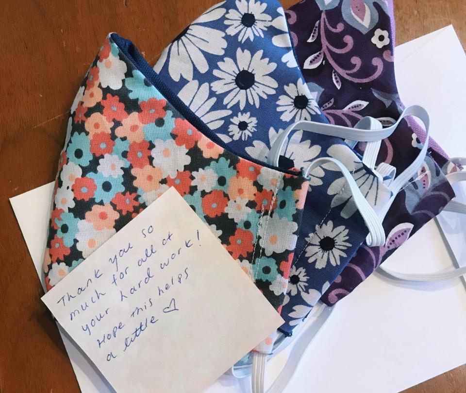 The Give Essential platform connects people who have extra items to essential workers who need them &mdash; such as masks like these, sent by one donor. (Photo: )