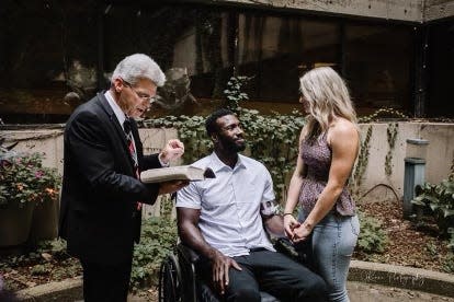 Patric Young and wife Whitney Abbott were Married in Sioux Falls,SD just eight days after his life-changing car accident that left him paralyzed.