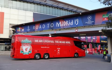 The Liverpool team bus arrives at the stadium ahead of the UEFA Champions League Semi Final first leg match between Barcelona and Liverpool at the Nou Camp on May 01, 2019 in Barcelona - Credit: Catherine Ivill/Getty Images