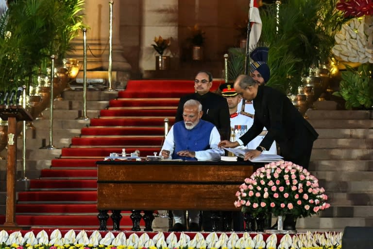 Le Premier ministre indien Narendra Modi lors de sa prestation de serment pour un troisième mandat, le 9 juin 2024 à New Delhi (Money SHARMA)
