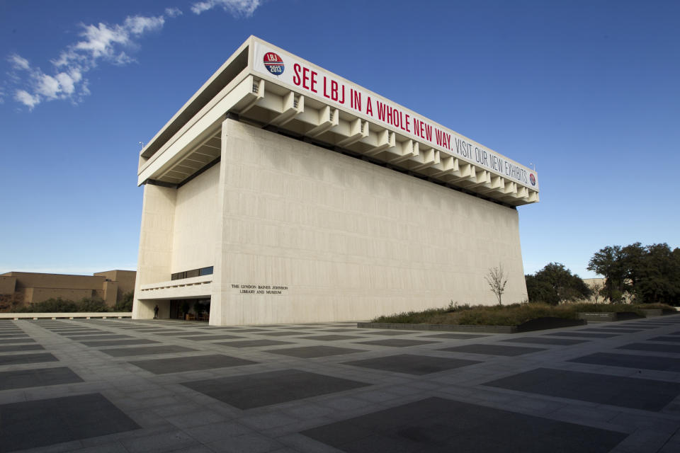 In this Dec. 11, 2012 photo, the The LBJ Presidential Library in Austin, Texas is shown. An insider’s look at how Lyndon Baines Johnson delt with challenges is on display at the newly remodeled LBJ Presidential Library in Austin, where the old 1970s-style exhibits now use 21st century technology to put visitors in Johnson’s shoes. Mark Updegrove, the library’s director, said the reopening comes as historians take a fresh look at Johnson’s efforts to fight poverty and improve the health of the nation by creating a Great Society. (AP Photo/Statesman.com, Jay Janner) MAGS OUT; NO SALES; INTERNET AND TV MUST CREDIT PHOTOGRAPHER AND STATESMAN.COM