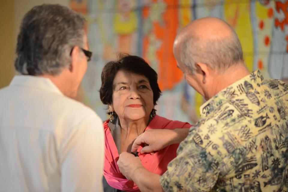 Dolores Huerta is prepared for an interview for the documentary ‘A Song for César,’ which will air on PBS on Sept. 28.