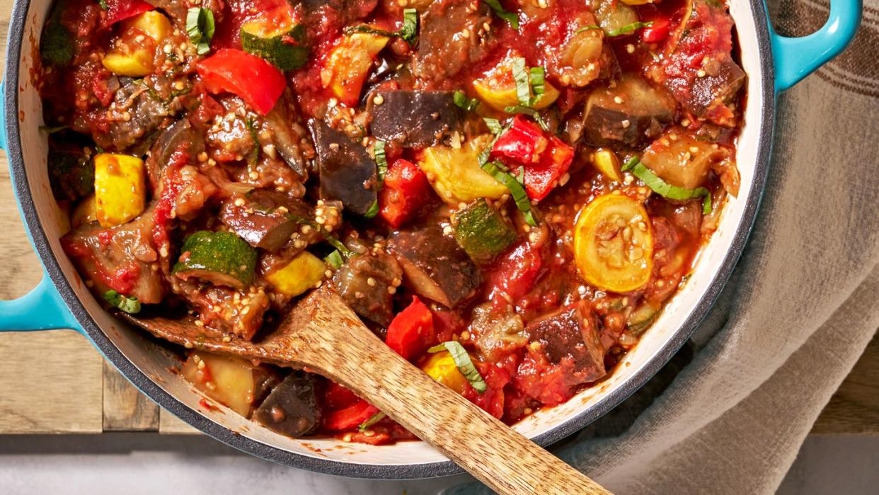 chopped up vegetables in a tomato based sauce