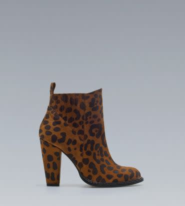 "Combines my love for the brand and animal print." -Dana Oliver, Beauty Editor, HuffPost Style  <a href="http://www.zara.com/webapp/wcs/stores/servlet/product/us/en/zara-us-W2012/269191/1011016/LEOPARD%20PRINT%20HIGH-HEEL%20ANKLE%20BOOTS">Zara.com</a>