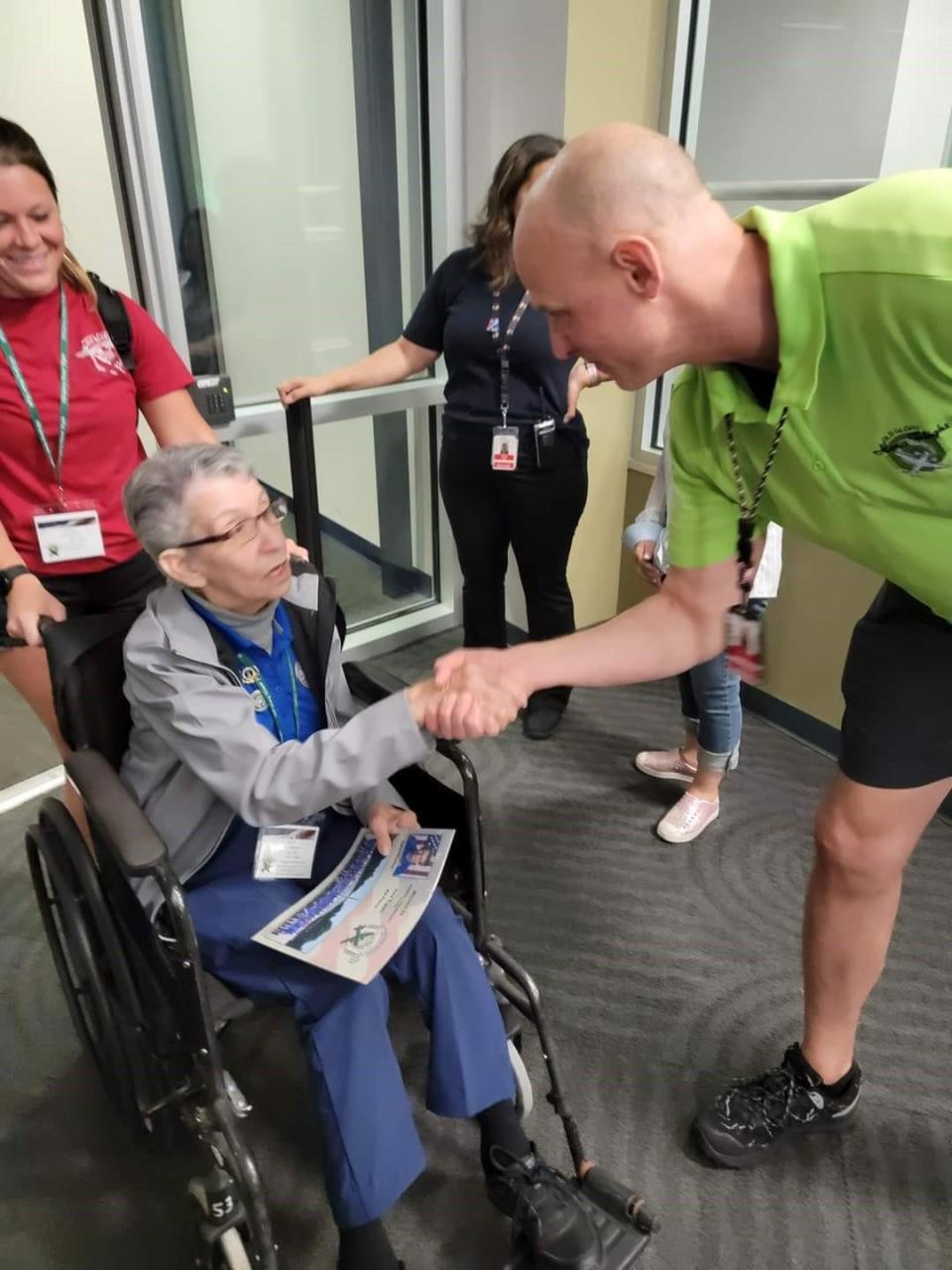 Carol Wheelock greeted at the Appleton airport.