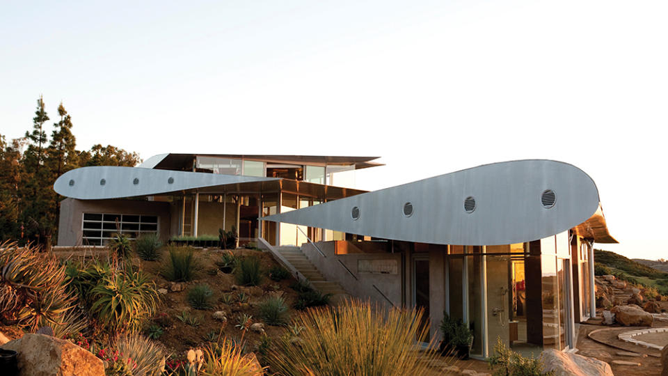 The Wing House in Malibu, so-named for its roof, which Hertz constructed from the wings of a decommissioned Boeing 747. - Credit: Courtesy of David Hertz