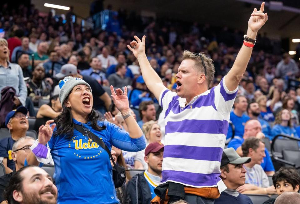 Fans react during the UCLA Bruins versus UNC Asheville Bulldogs game at the NCAA Tournament at Golden 1 Center on Thursday. UCLA beat UNC Asheville, 86-53.