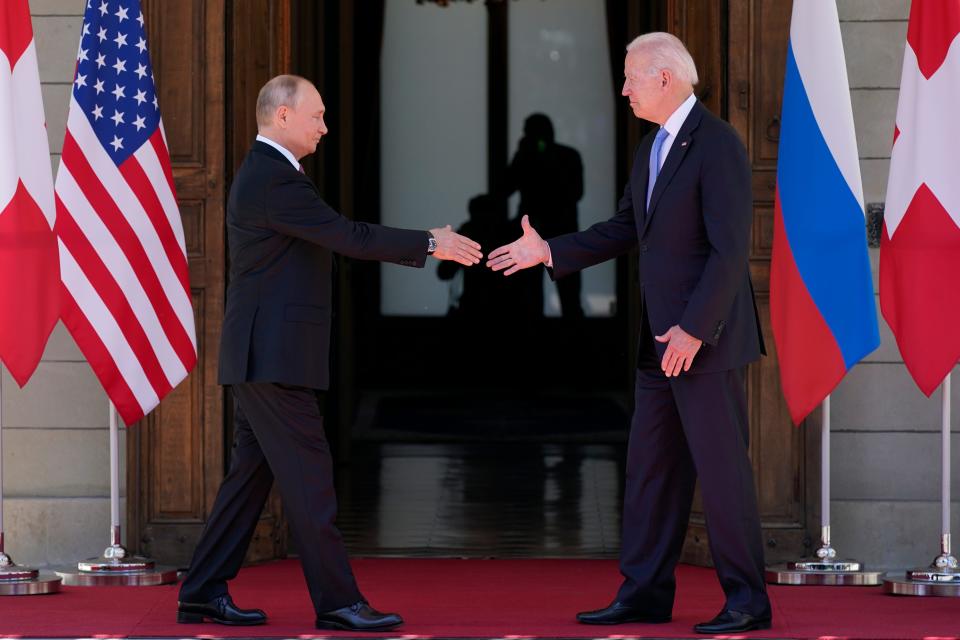 President Joe Biden and Russian President Vladimir Putin, arrive to meet at the 'Villa la Grange', Wednesday, June 16, 2021, in Geneva, Switzerland.