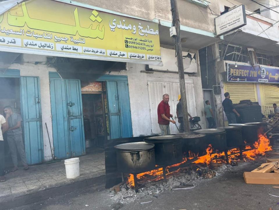 A makeshift kitchen set up on a Gaza City street.