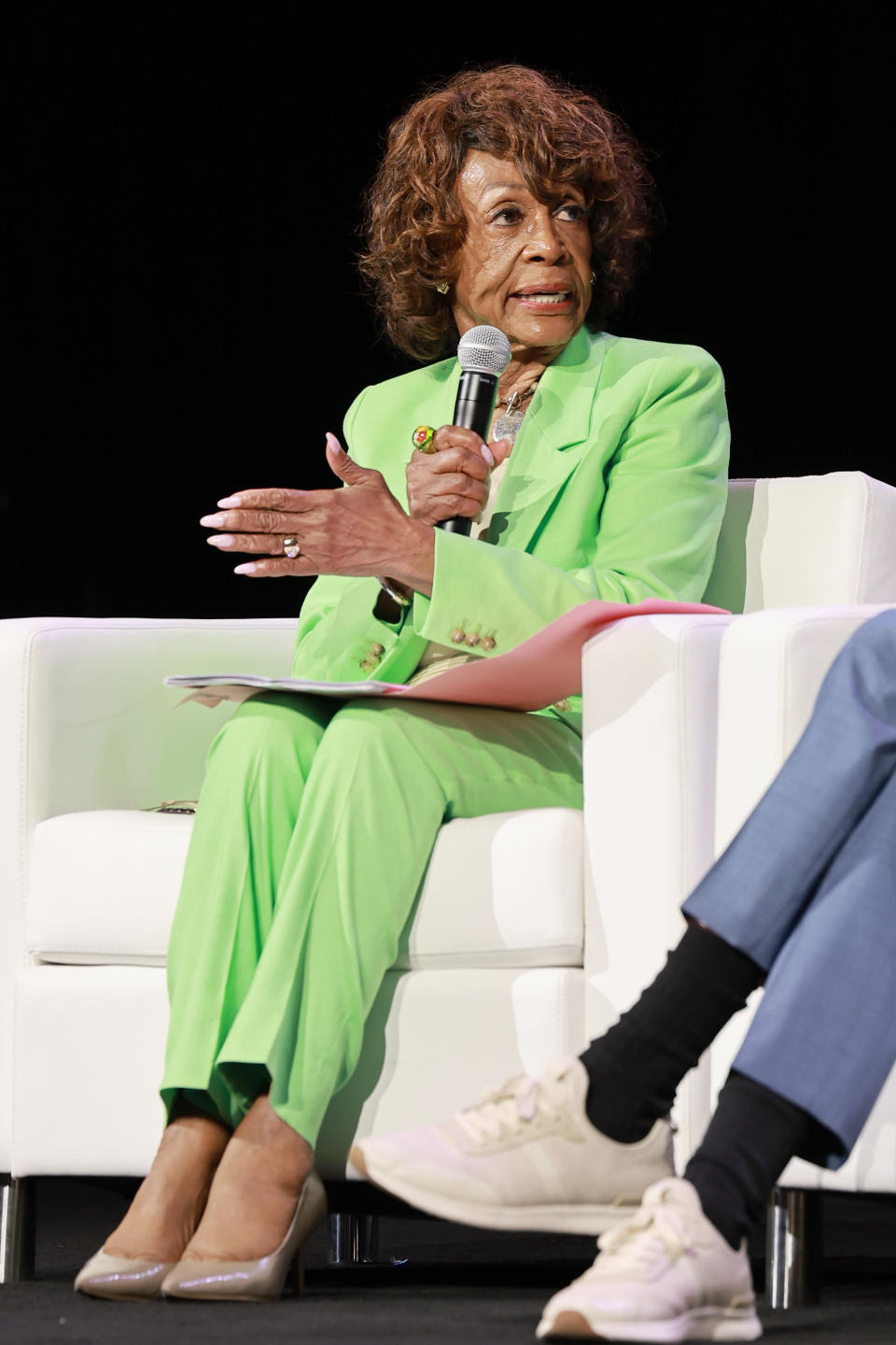 NEW ORLEANS, LOUISIANA - JULY 06: Representative Maxine Waters speaks onstage during the 2024 ESSENCE Festival Of Culture™ Presented By Coca-Cola® at Ernest N. Morial Convention Center on July 06, 2024 in New Orleans, Louisiana. (Photo by Arturo Holmes/Getty Images for ESSENCE)