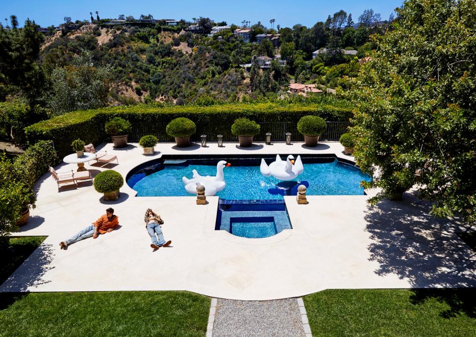 Alice Hawkins, Dylan and Paris Brosnan, “Hollywood Sons,” L’Uomo Vogue, Bel Air, 2016. Pools are a part of the landscape in Los Angeles.