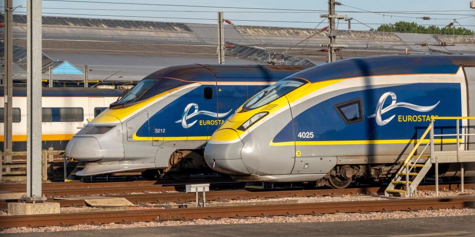 Eurostar trains are parked at the Temple Mills maintenance depot in Stratford on June 21, 2022 in London, United Kingdom.