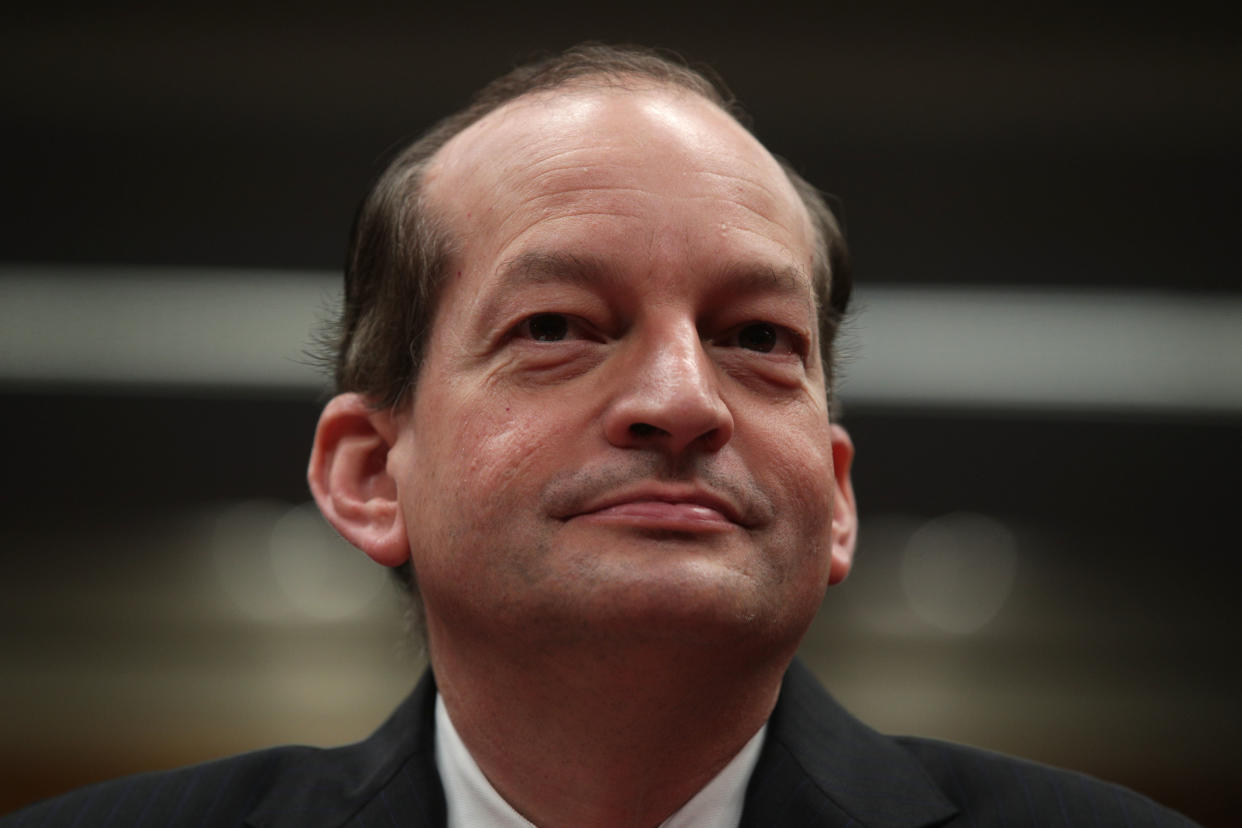 U.S. Labor Secretary Alexander Acosta testifies during a hearing before the Labor, Health and Human Services, Education and Related Agencies Subcommittee of Senate Appropriations Committee May 2, 2019 on Capitol Hill in Washington, D.C. (Photo: Alex Wong/Getty Images)