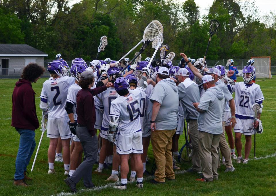 The Smithsburg boys lacrosse team prepares to take the field against Boonsboro in the Class 1A West Region II semifinals.