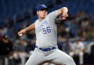 FILE PHOTO: Apr 22, 2019; St. Petersburg, FL, USA;Kansas City Royals starting pitcher Brad Keller (56) throws a pitch during the first inning against the Tampa Bay Rays at Tropicana Field. Mandatory Credit: Kim Klement-USA TODAY Sports