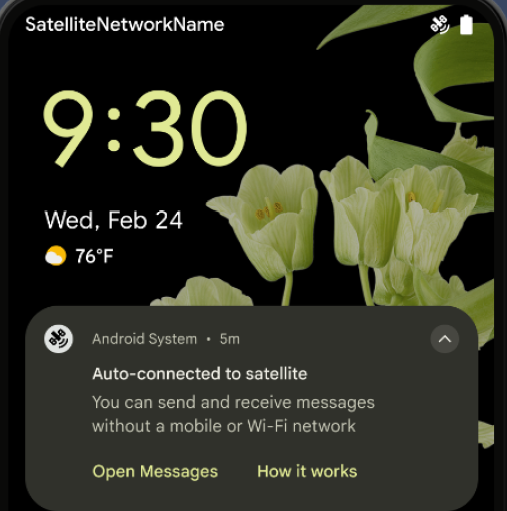 notification when device connects to satellite