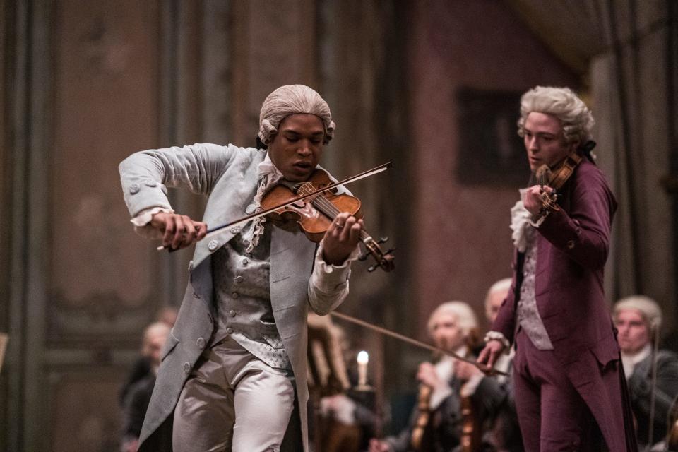 Kelvin Harrison stars as French violinist and composer Joseph Bologne in the 18th-century musical biopic "Chevalier."