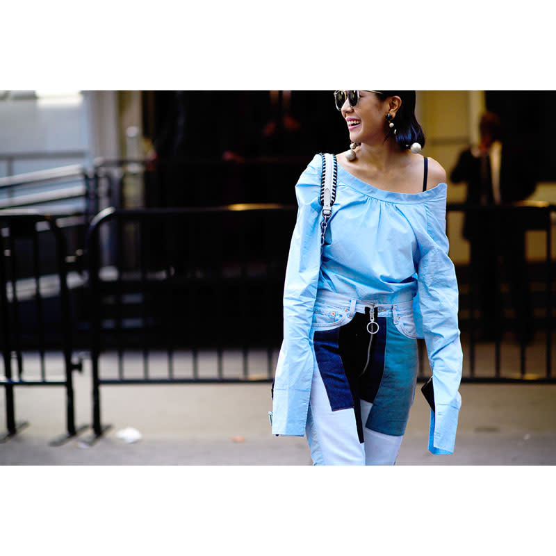 <p>Go head-to-toe blue with a poplin shirt and patchwork jeans.</p> <h4>Adam Katz Sinding</h4> <ul> <strong>Related Articles</strong> <li><a rel="nofollow noopener" href="http://thezoereport.com/fashion/style-tips/box-of-style-ways-to-wear-cape-trend/?utm_source=yahoo&utm_medium=syndication" target="_blank" data-ylk="slk:The Key Styling Piece Your Wardrobe Needs;elm:context_link;itc:0;sec:content-canvas" class="link ">The Key Styling Piece Your Wardrobe Needs</a></li><li><a rel="nofollow noopener" href="http://thezoereport.com/beauty/makeup/halloween-makeup-tutorial/?utm_source=yahoo&utm_medium=syndication" target="_blank" data-ylk="slk:This Halloween Makeup Transformation Is So Mesmerizing;elm:context_link;itc:0;sec:content-canvas" class="link ">This Halloween Makeup Transformation Is So Mesmerizing</a></li><li><a rel="nofollow noopener" href="http://thezoereport.com/fashion/accessories/rashida-jones-iconery-jewelry-collection/?utm_source=yahoo&utm_medium=syndication" target="_blank" data-ylk="slk:Rashida Jones Just Launched The Chicest Jewelry Collection;elm:context_link;itc:0;sec:content-canvas" class="link ">Rashida Jones Just Launched The Chicest Jewelry Collection</a></li></ul>