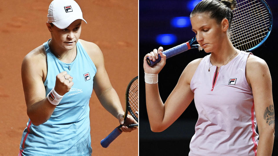 Ash Barty and Karolina Pliskova, pictured here in action in Stuttgart.